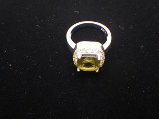 S925 Cushion-Cut Peridot Halo Ring, Sz: 7, 6.9 G, Markings: KL 925